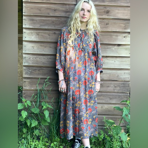 Jaypur Dresses & Skirts - New Kashvi Boho Cotton Dress Grey Red Floral X-Lg